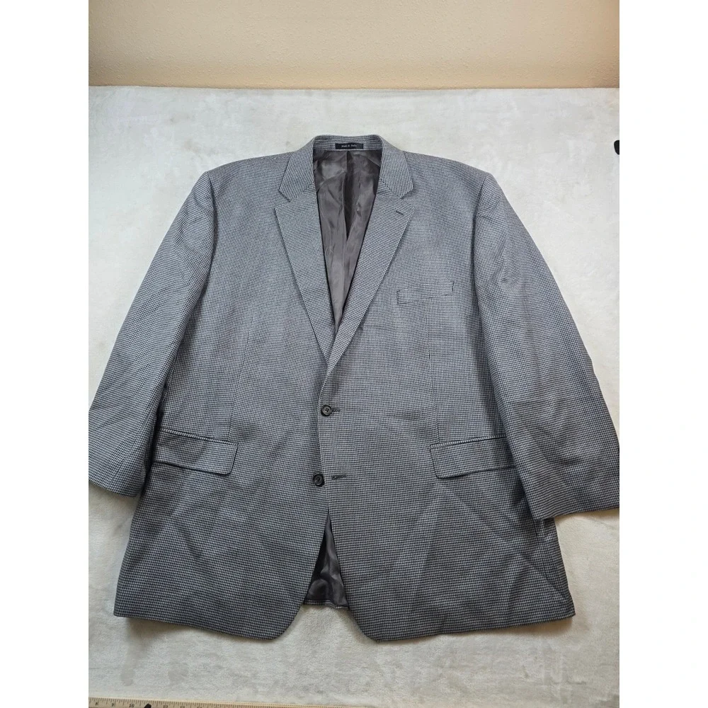 Lauren Ralph Lauren Sport Coat Mens 54L Blue Grey Silk Wool Houndstooth Blazer